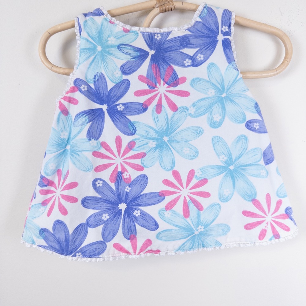 Vintage Y2K Miniwear‎ Floral Tank Top Baby 3-6M White Blue Pink Sleeveless